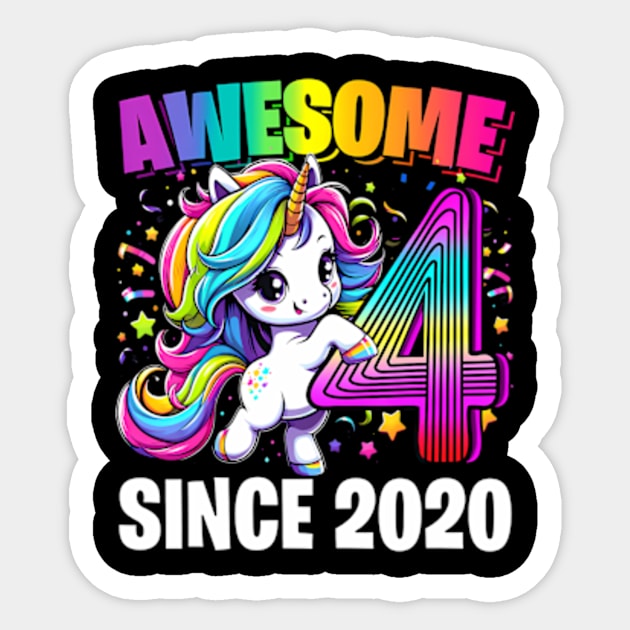 Unicorn 4th Birthday 4 Year Old Unicorn Party Girls Outfit Sticker by Daysy1